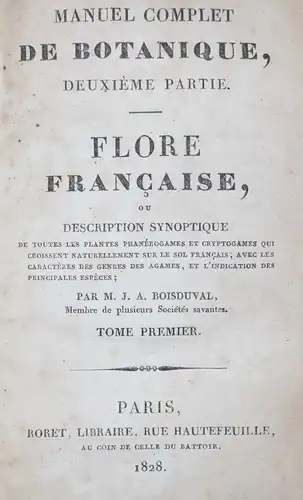 Boisduval, Manuel complet de botanique, deuxième partie. Flore français  botanik