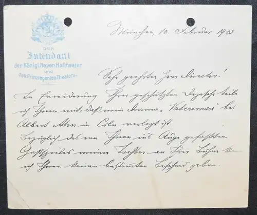 Ritter E. H. Possart - Eigenhändige Briefkarte mit lithograph. Wappen u. Adresse