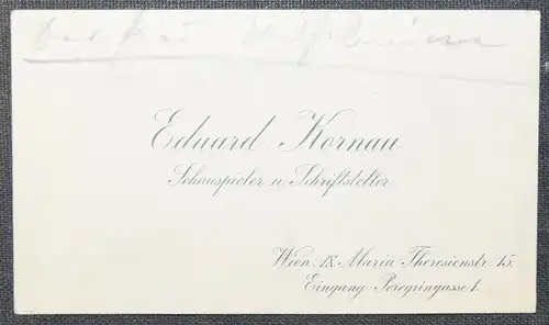 E. Kornau -  Visitenkarte mit eigenhändiger Widmung. Wien 1904 - Autographen