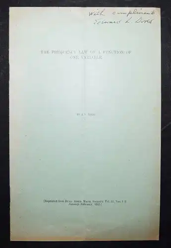 MATHEMATICS - MATHEMATIK - SIGNIERT - SIGNED - Dodd, 4 Offprints 1912 STATISTICS