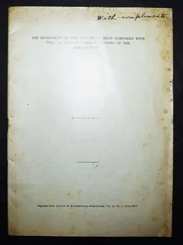 MATHEMATICS - MATHEMATIK - SIGNIERT - SIGNED - Dodd, 4 Offprints 1912 STATISTICS