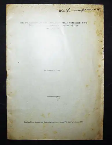 MATHEMATICS - MATHEMATIK - SIGNIERT - SIGNED - Dodd, 4 Offprints 1912 STATISTICS