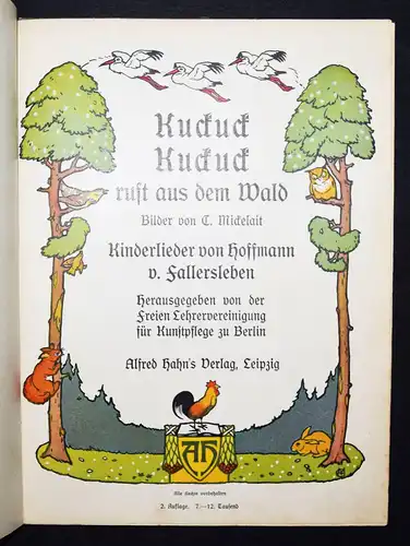 Hoffmann von Fallersleben. Kuckuck Kuckuck 1911 - JUGENSTIL - KINDERLIEDER