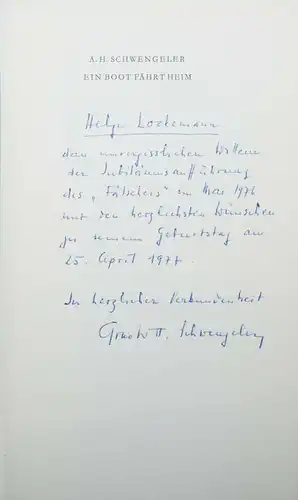 Widmung von Arnold Schwengeler - Ein Boot fährt heim - 1968