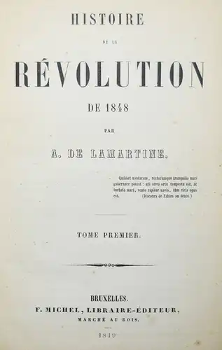 Lamartine - Histoire de la Revolution de 1848 - Frankreich - Revolution 1848-184