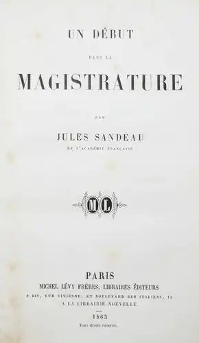 Sandeau - Un début dans la magistrature - Erstausgabe 1863