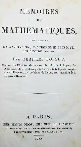 Bossut, Memoires de mathematiques ÉDITION UNIQUE 1812 BLAISE PASCAL navigation