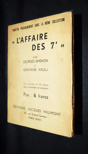 GERMAINE KRULL – Simenon, George. La folle d’Itteville 1931 RARE FIRST EDITION