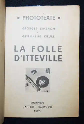 GERMAINE KRULL – Simenon, George. La folle d’Itteville 1931 RARE FIRST EDITION