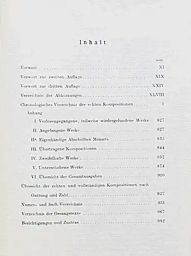 Mozart – WERKVERZEICHNIS Köchel, Chronologisch-thematisches Verzeichnis RAISONNE