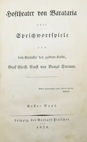 Bentzel-Sternau, Hoftheater von Barataria oder Sprichwortspiele 1828 SATIRE