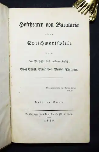 Bentzel-Sternau, Hoftheater von Barataria oder Sprichwortspiele 1828 SATIRE