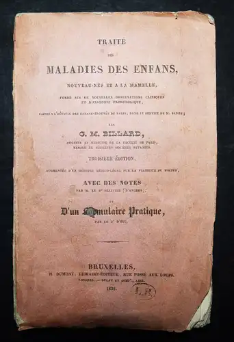 KINDERHEILKUNDE 1835 - Billard, Traité des maladies des enfans PÄDIATRIE