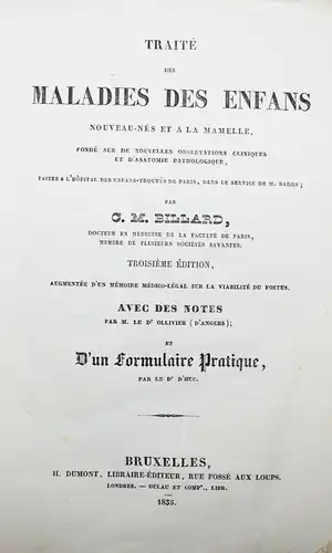 KINDERHEILKUNDE 1835 - Billard, Traité des maladies des enfans PÄDIATRIE