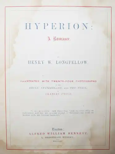 ORIGINAL-PHOTOGRAPHIEN 1865 ALBUMIN - Longfellow, Hyperion - RHEIN SCHWEIZ TIROL