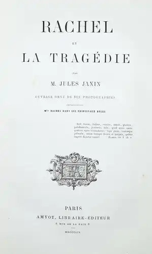 Janin, Rachel et la tragédie 1859 - ERSTE AUSGABE - THEATER - PHOTOGRAPIE