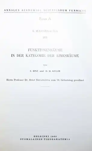 MATHEMATIK Binz u. Keller, Funktionenräume in der Kategorie der Limesräume 1966