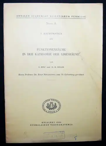 MATHEMATIK Binz u. Keller, Funktionenräume in der Kategorie der Limesräume 1966