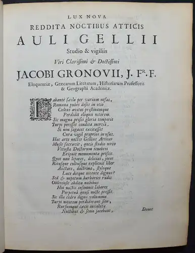 Gellius, Noctium Atticarum libri XX - Die attischen Nächte. Leiden 1706