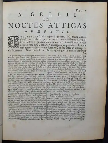 Gellius, Noctium Atticarum libri XX - Die attischen Nächte. Leiden 1706