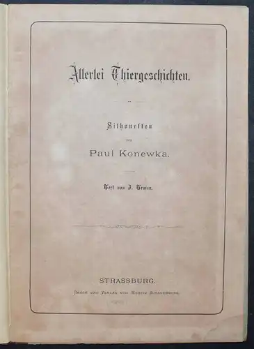 Trojan - Allerlei Thiergeschichten - Paul Konewka - Erstausgabe 1872 