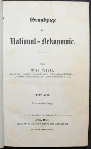 WIRTH, GRUNDZÜGE DER NATIONAL-ÖKONOMIE - 1861