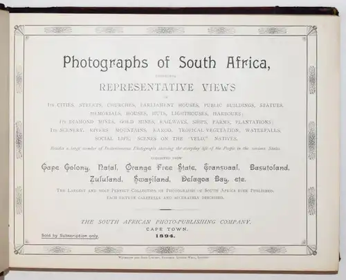 SÜDAFRIKA REISEBESCHREIBUNG - Photographs of South Africa - 1894 - TRAVEL