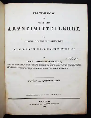 Sobernheim, Handbuch der praktischen Arzneimittellehre 1844 ARZNEIMITTEL