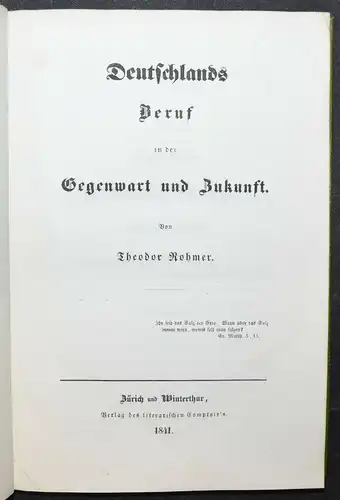 THEODOR ROHMER - DEUTSCHLANDS BERUF - ERSTAUSGABE 1841 - POLITIK - VORMÄRZ