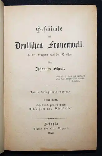 Scherr, Geschichte der deutschen Frauenwelt - 1873 KULTURGESCHICHTE SOZIOLOGIE