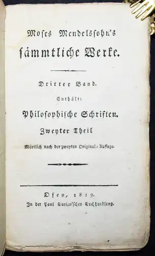 Mendelssohn - Sämmtliche Werke - Dritter Band der seltenen Gesamtausgabe 1819