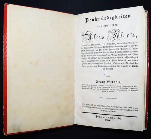 KLAR – Weinolt, Denkwürdigkeiten aus dem Leben Alois Klar’s 1835 - PHILOLOGIE