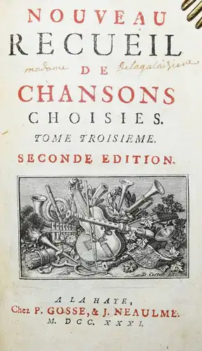 BAROCKMUSIK Nouveau recueil de chansons choisies 1729 SELTENE LIEDER-SAMMLUNG