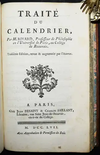 Rivard, Traite de la sphere 1757 ASTRONOMIE KALENDER