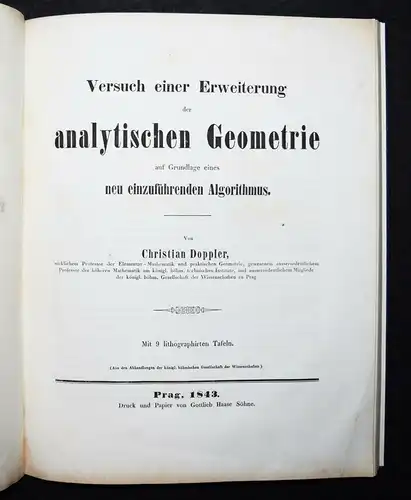 Doppler, Versuch einer Erweiterung der analytischen Geometrie...1843 MATHEMATIK