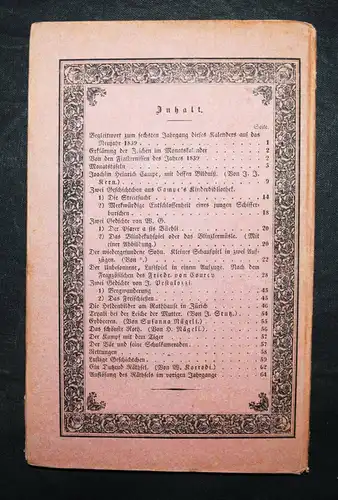 Kalender – Bär, Kalender für die Jugend auf das Jahr 1839 SCHWEIZ
