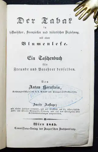 Hornstein, Der Tabak in historischer, finanzieller... Jasper 1845 - TABAKANBAU