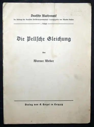RARE MATHEMATIK MATHEMATICS 1922 - Weber, Die Pellsche Gleichung x² – dy² = 1