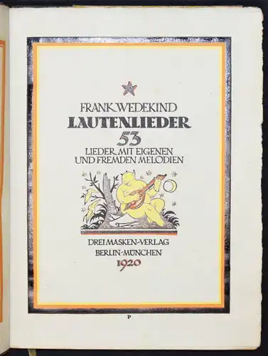 Wedekind - Lautenlieder - Erstausgabe 1920 - Signiert von Emil Preetorius