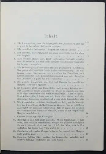 DAS UNENDLICHE UND DIE ZAHL - HUGO BERGMANN - 1913 - MATHEMATIK