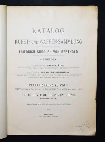 Heberle u. Lempertz, Katalog der Kunst- und Waffen-Sammlung…