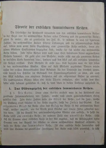 THEORIE DER ENDLICHEN SUMMIRBAREN REIHEN - WILHELM SCHRADER - 1871 - ALGEBRA