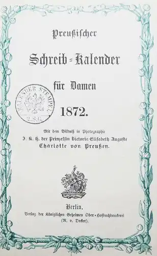 Kalender – Preußischer Schreib-Kalender für Damen 1872 - PREUSSEN - ADEL