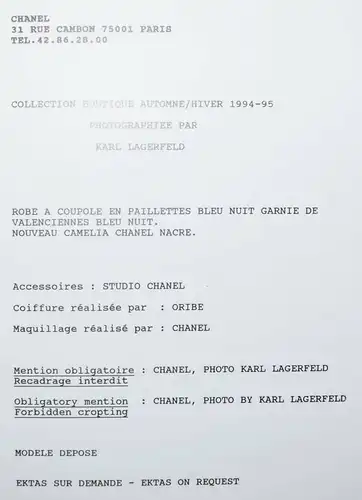 Lagerfeld, 5 Orig.-Photographien - Paris, Chanel 1994 MODE