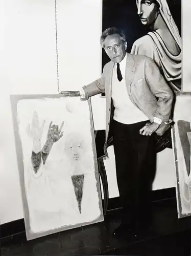 Cocteau, Original-Potrait-Photographie (mit Gemälde) von Alberto Durazzi - 1961