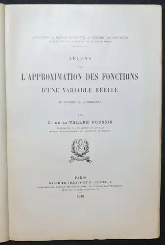 La Vallee Poussin, Leçons sur l'approximation des fonctions…1919 - MATHEMATIK