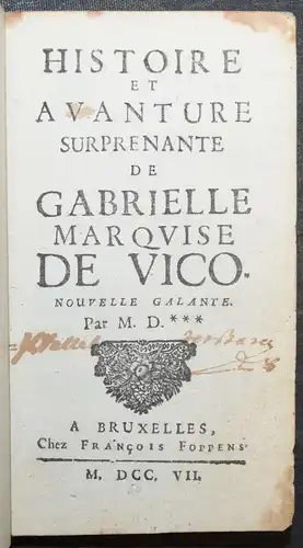 Foppens, Histoire et avanture...Gabrielle Marquise de Vico - 1707 EROTICA EROTIC