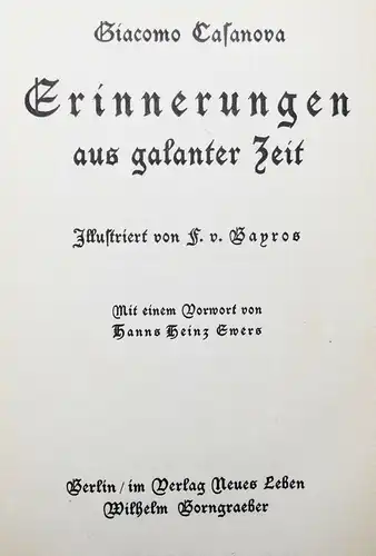 Casanova, Erinnerungen aus galanter Zeit. SCHÖNER HALB-LEDER - JUGENDSTIL EROTIK