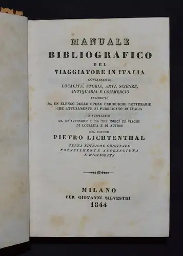 Lichtenthal, Manuale bibliografico del viaggiatore in Italia - bibliografia