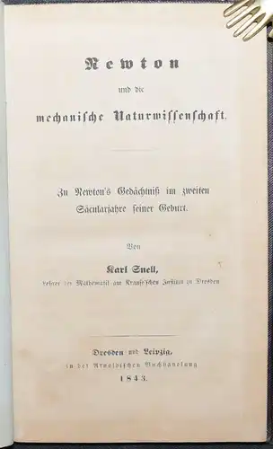 Newton – Snell, Newton und die mechanische Naturwissenschaft 1843 Physik Physics